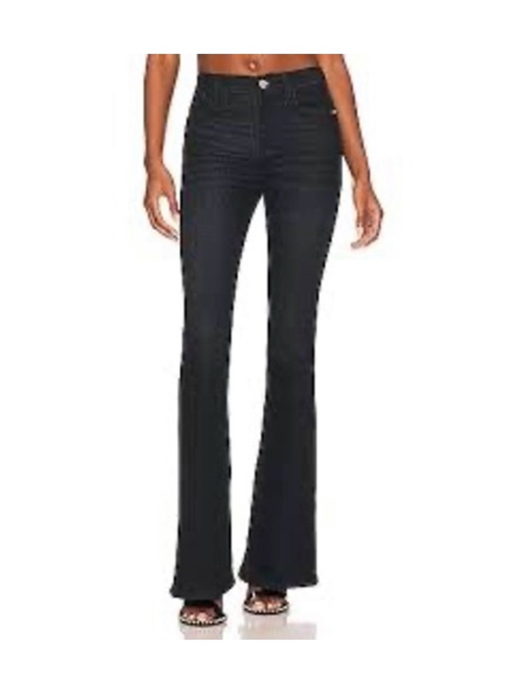 Frame Le High-Rise Black Flare Women's Jeans, Slits at Ankles, 26